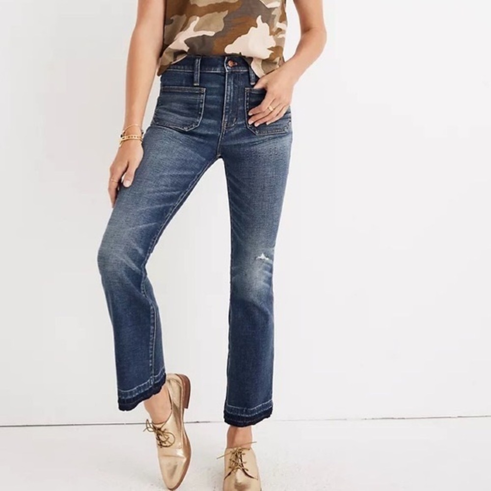 Madewell Cali Demi Boot Pocket Patch High Rise Crop Jeans Size 29 Tall